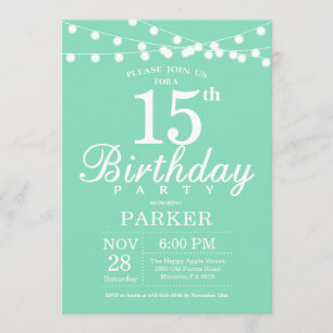 15th Birthday Invitation Mint Green Kaart