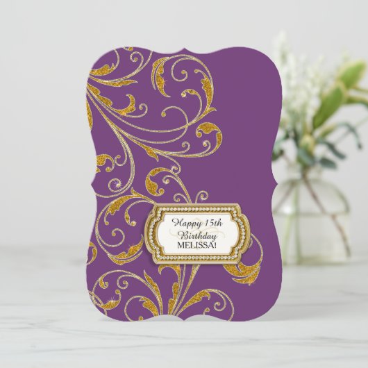 15th Birthday Party Glam Old Hollywood Regency Kaart (Staand voorkant)