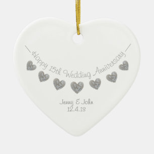 15th Crystal Wedding verjaarary heart ornament