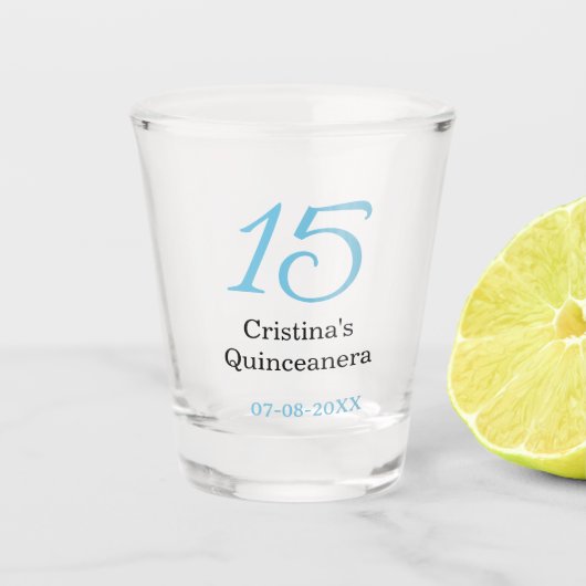 15th quinceanera birthday blue black bold letter n shot glas (Voorkant)