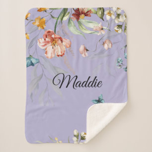 1600's Waterverf Bloemen, Baby Girl Stroller Sherpa Deken