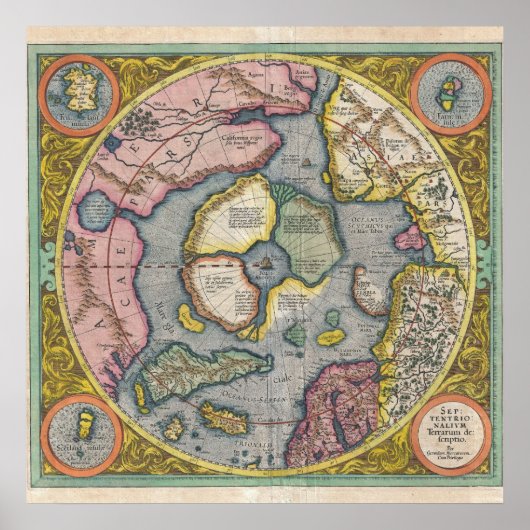 1606 Mercator Hondius Map of the Arctic Poster (Voorkant)