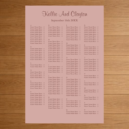 160 Cinnamon Roos Simple Wedding Seating Chart Poster