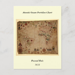 1633 Atantic Ocean Portolan Chart - Pascoal Roiz Briefkaart