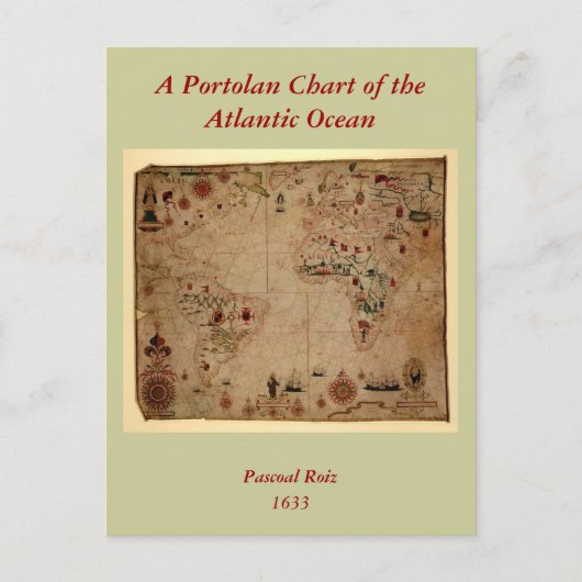 1633 Atantic Ocean Portolan Chart - Pascoal Roiz Briefkaart (Voorkant)
