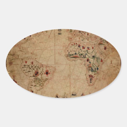 1633 Atantic Ocean Portolan Chart - Pascoal Roiz Ovale Sticker (Voorkant)