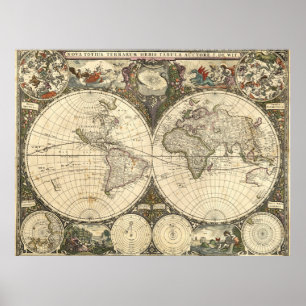 1660 Wereldkaart door Frederick de Wit Poster