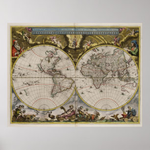 1664 Kaart van de wereld Poster