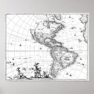 1671 Kaart naar Amerika Poster