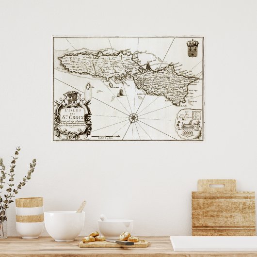 1671 St. Croix Maagdeneilanden Deense kaart West I Poster (Keuken)