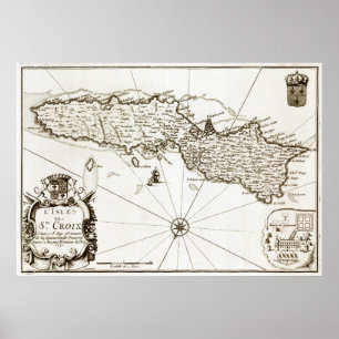 1671 St. Croix Maagdeneilanden Deense kaart West I Poster
