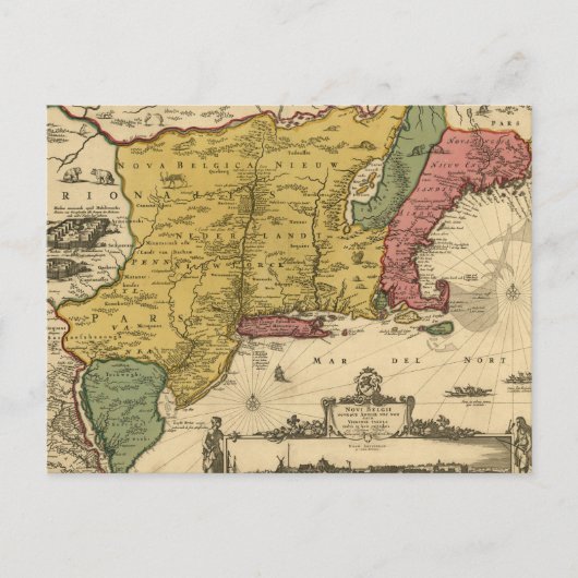 1685 Map - New Belgium, The New World, New England Briefkaart (Voorkant)
