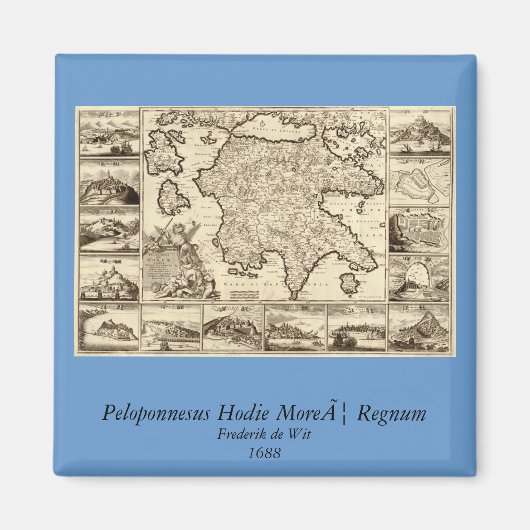 1688 Griekenland / Griekse Peloponesische kaart Magneet (Voorkant)