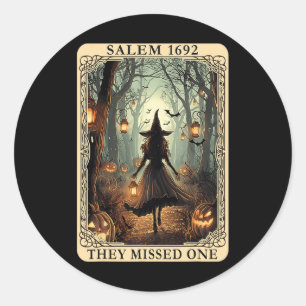 1692 Halloween Witch Ze missen een Tarot Kaart Wo Ronde Sticker