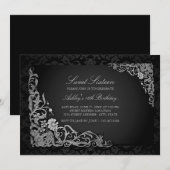 16 ans | Invitation Argent Floral Damask (Devant / Derrière)