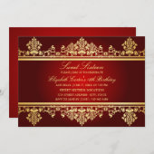16 ans | Invitation élégante Red & Gold Damask (Devant / Derrière)
