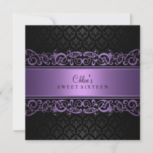 16 ans   Invitation pourpre et noire Damask