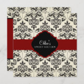 16 ans | Invitation Red & Black Damask (Devant / Derrière)