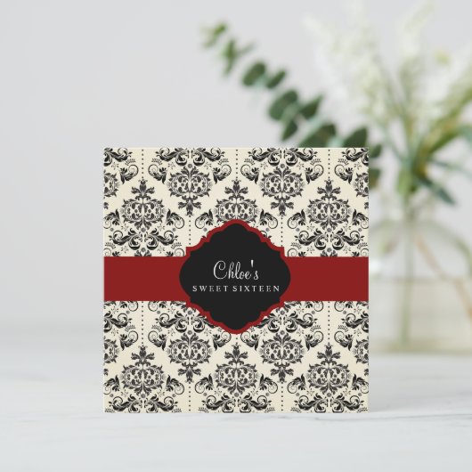 16 ans | Invitation Red & Black Damask (Debout devant)