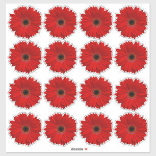 16 autocollants kiss-cut de fleurs de gerbera roug
