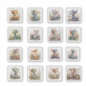 16 Bébés Dragons avec fleurs Stickers (Devant)