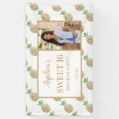 16 Birthday Gold White Pineapple Foto Spandoek (Verticaal)