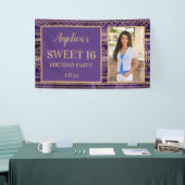 16 Birthday Paars Gold Boho Foto Spandoek (Beurs)