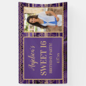 16 Birthday Paars Gold Boho Foto Spandoek (Verticaal)