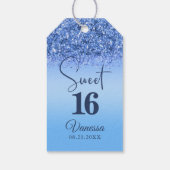 16 Blue Faux Glitter Girly Birthday Gift Label Cadeaulabel (Achterkant)