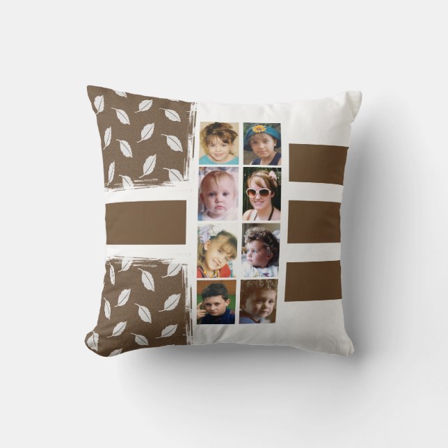 16 brokselbladeren strepen bruin wit kussen (Voorkant)