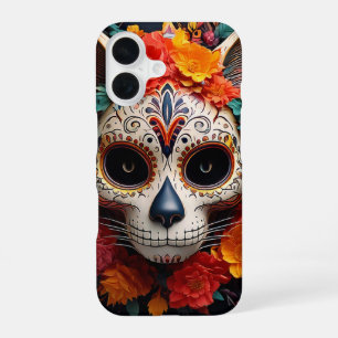 16 Chat crâne sucre avec Fleurs iPhone / coque ipad