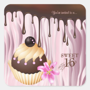 16 Chocoladekoekjes Koek Roze 2 Vierkante Sticker