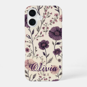 16 Coque iPhone Fleur Vintage Violette Nom Personnali