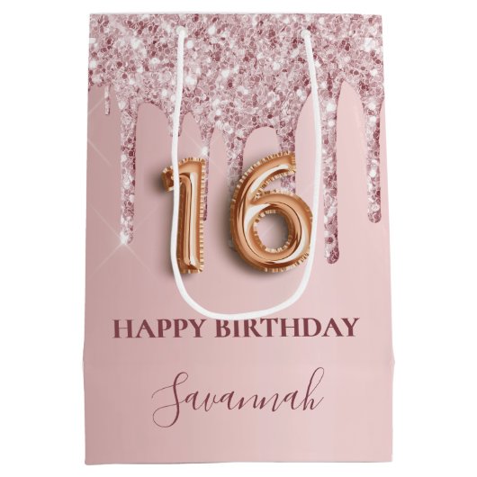 16 druppelroze druppels monogram 16e medium cadeauzakje (Achterkant)