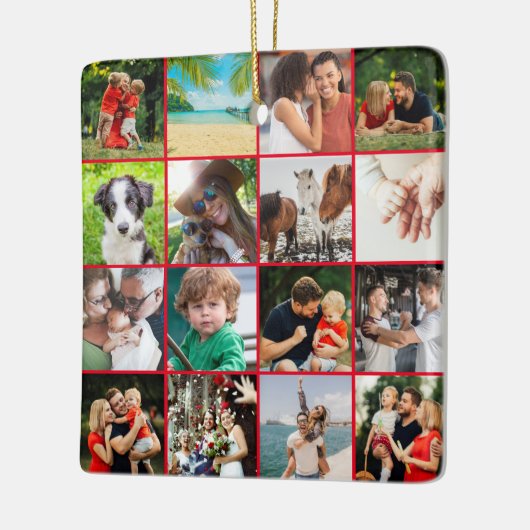 16 Favoriete familiefotocollage scriptnaam Keramisch Ornament (Links)