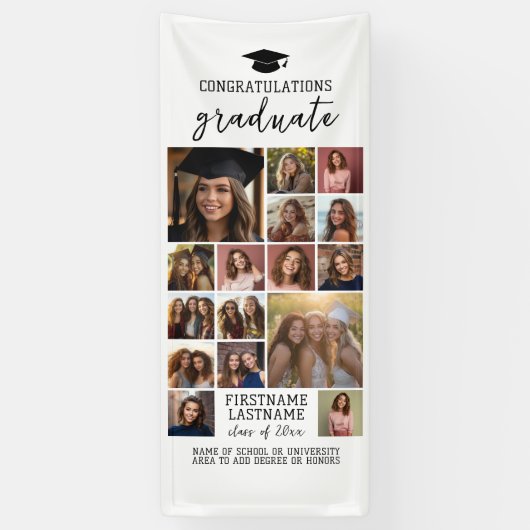 16 Foto Collage Afstuderen Modern Minimaal Wit Spandoek (Verticaal)