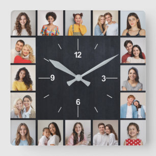 16 Foto Collage Dark Faux Wood Fence Vierkante Klok