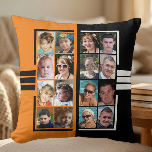 16 foto collage dubbelzijdig oranje zwart kussen