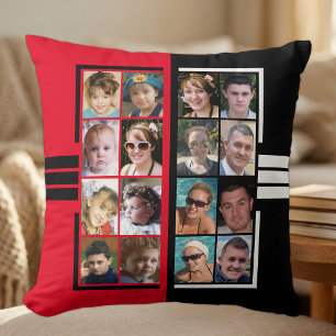16 foto collage dubbelzijdig rood zwart kussen