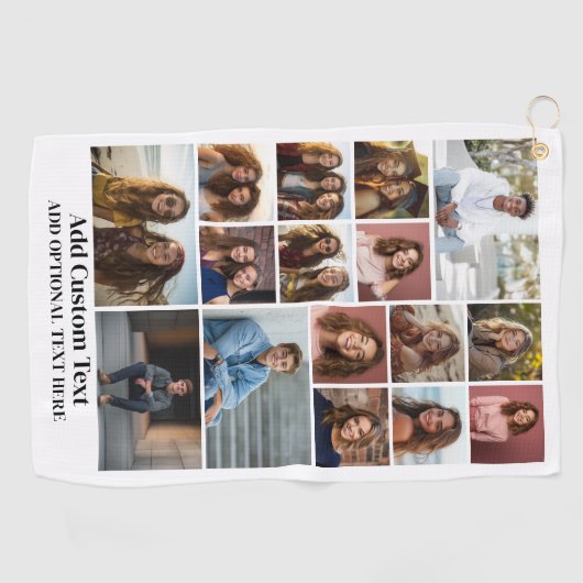 16 Fotocollage - Aangepaste tekst - Zwart en wit Golfhanddoek (Horizontaal)