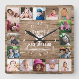 16 Fotocollage Kleinkinder maken het leven grand H Vierkante Klok