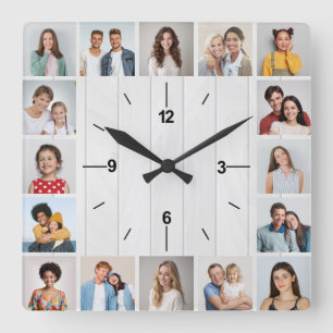 16 Fotocollage Rustieke Witte Faux Hout Omheining Vierkante Klok