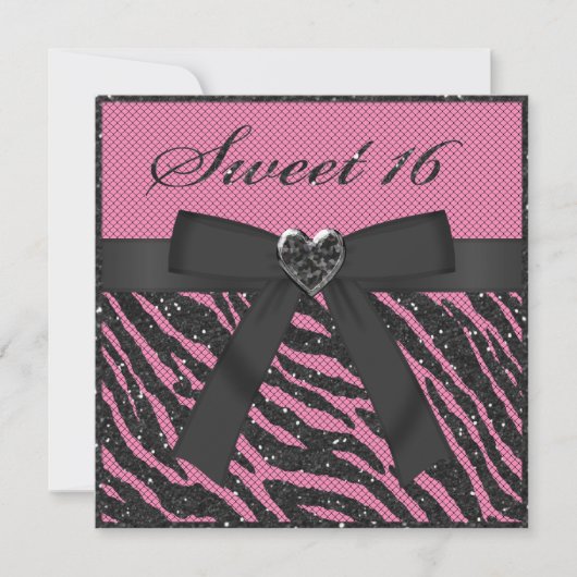 16 Gedrukte Zebra Stripe glitter, juweel en boog Kaart (Voorkant)