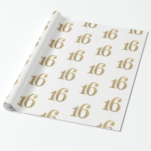 16 GOLD GLITTER NUMBER glamoureuze verjaardag Cadeaupapier