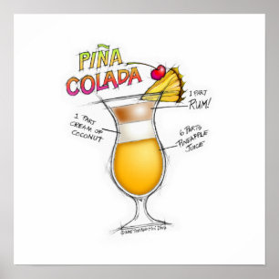 16-inch x 16-inch POSTER - PINA COLADA RECIPE COCK