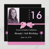 16 invitations roses et noires sucrées (Devant / Derrière)