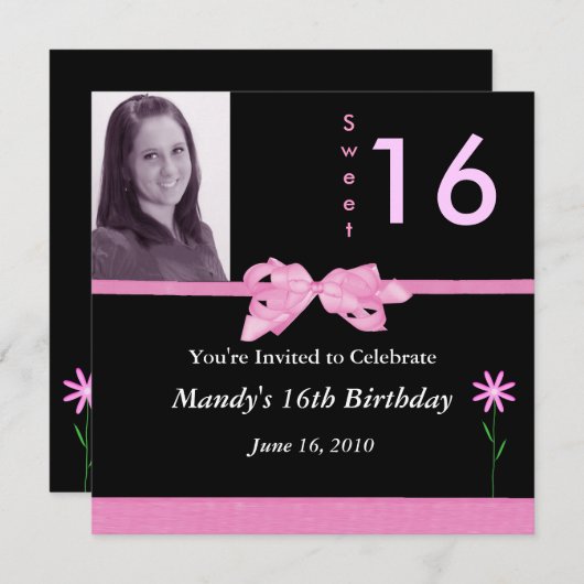 16 invitations roses et noires sucrées (Devant / Derrière)