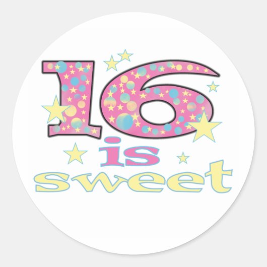 16 is Sweet Ronde Sticker (Voorkant)
