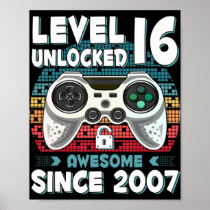 16 jaar BDay Son Boy Fun Gamer 16 jaar oude geboor Poster