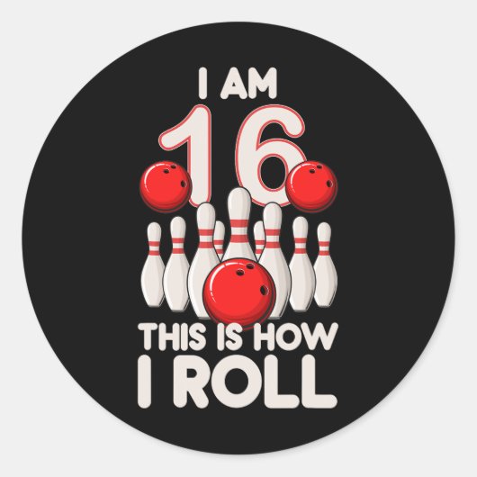 16 jaar oude bowlingfeest 16e verjaardag is hoe ik ronde sticker (Voorkant)